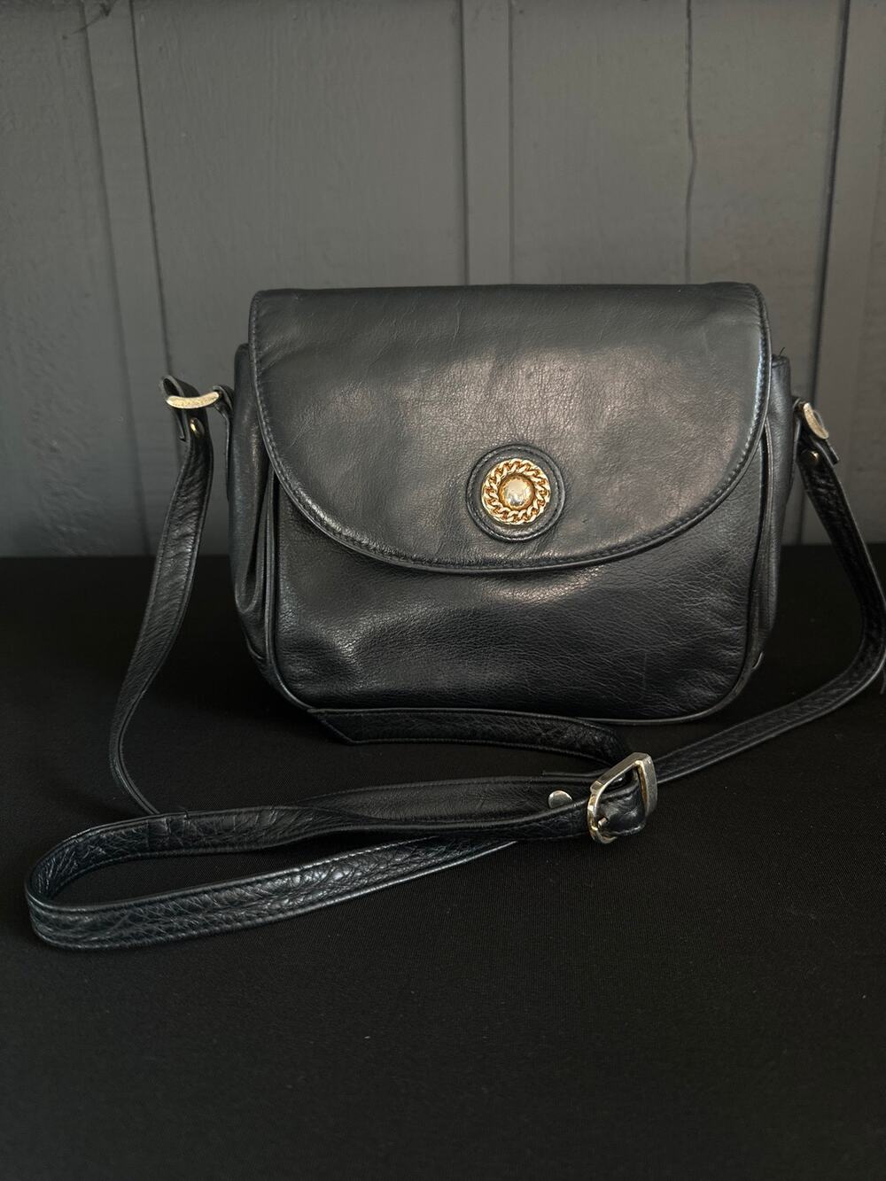 Vintage Black Genuine Leather Crossbody Bag Purse